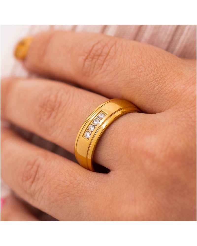 Obrączka damska pierścionek POZŁACANY cyrkonie zdobiony STAL