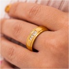 Obrączka damska pierścionek POZŁACANY cyrkonie zdobiony STAL