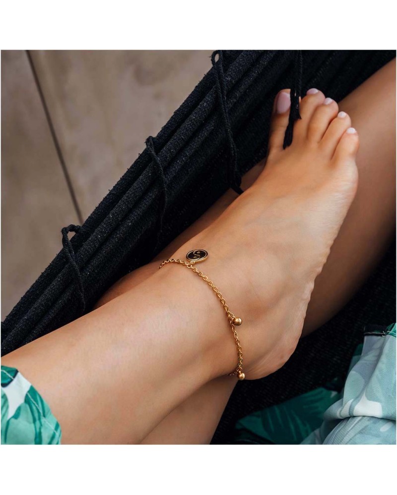 Bransoletka na nogę kostkę YIN YANG koraliki łańcuszek